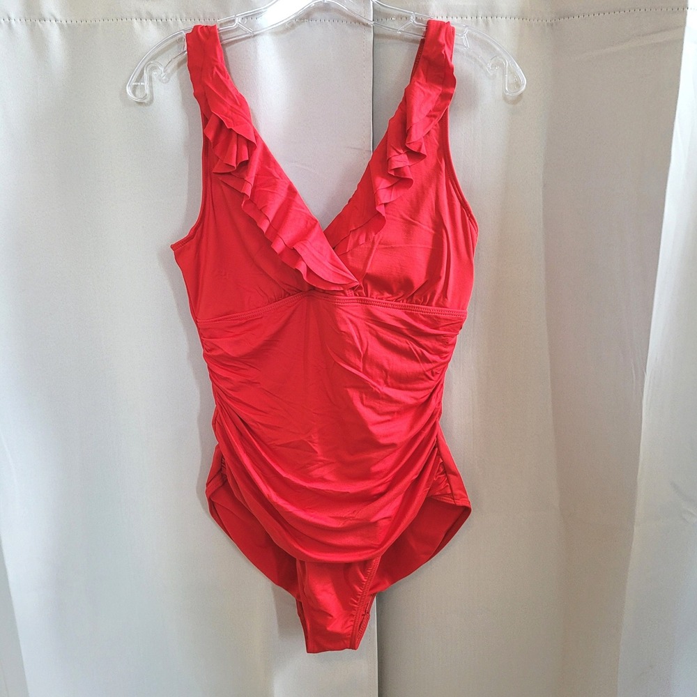 Lauren Ralph Lauren Womens Swimsuit 12 Ruffle Ruched One Piece Retro Chic 21595